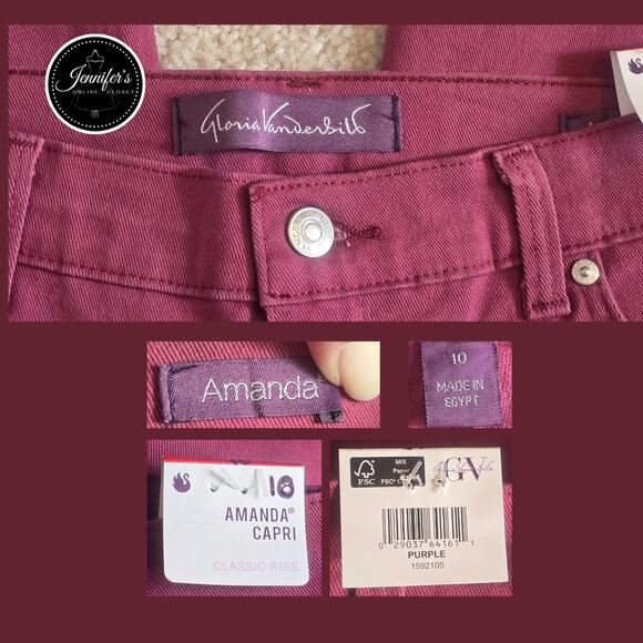 Gloria Vanderbilt NWT Magenta/Purple Amanda Denim Capri Pants Size 10 - Picture 5 of 8